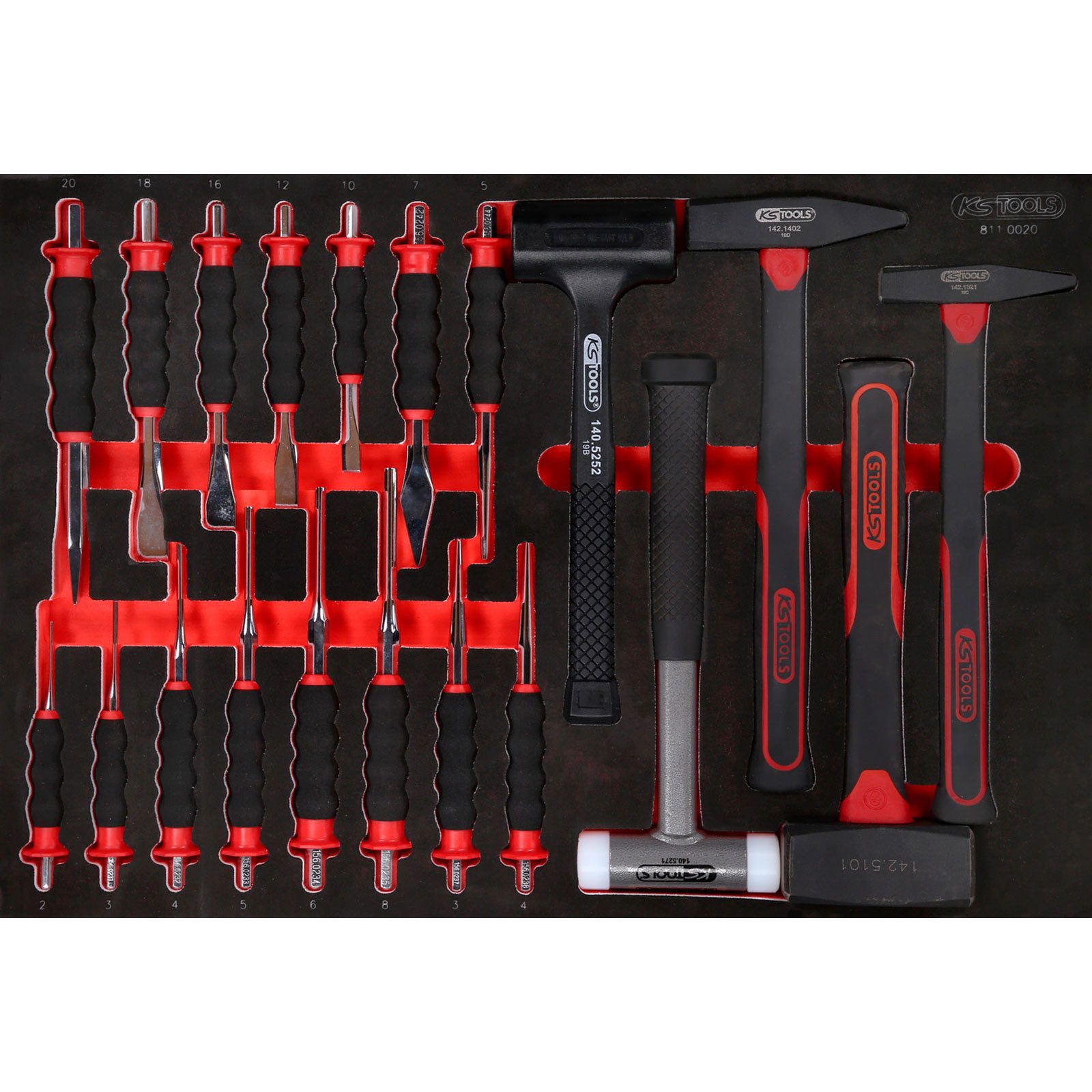 KS Tools Hammer KS TOOLS Hammer- / und Meißel-Satz in Schaumstoffeinlage 20tlg. -...