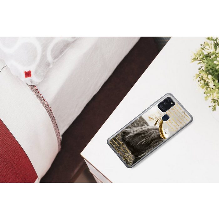 MuchoWow Handyhülle Schottischer Highlander - Gold - Hoorn Handyhülle Samsung Galaxy A21s Smartphone-Bumper Print Handy UK10147