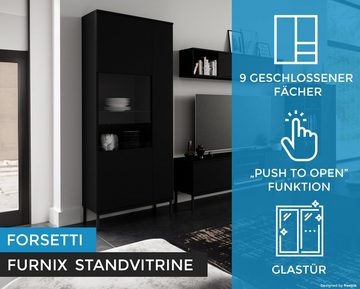 Furnix Standvitrine Glasvitrine FORSETTI WIT70 Hochvitrine mit Glastür mit Metallgestell, Push-to-Open Funktion, B70 x H190 x T41 cm