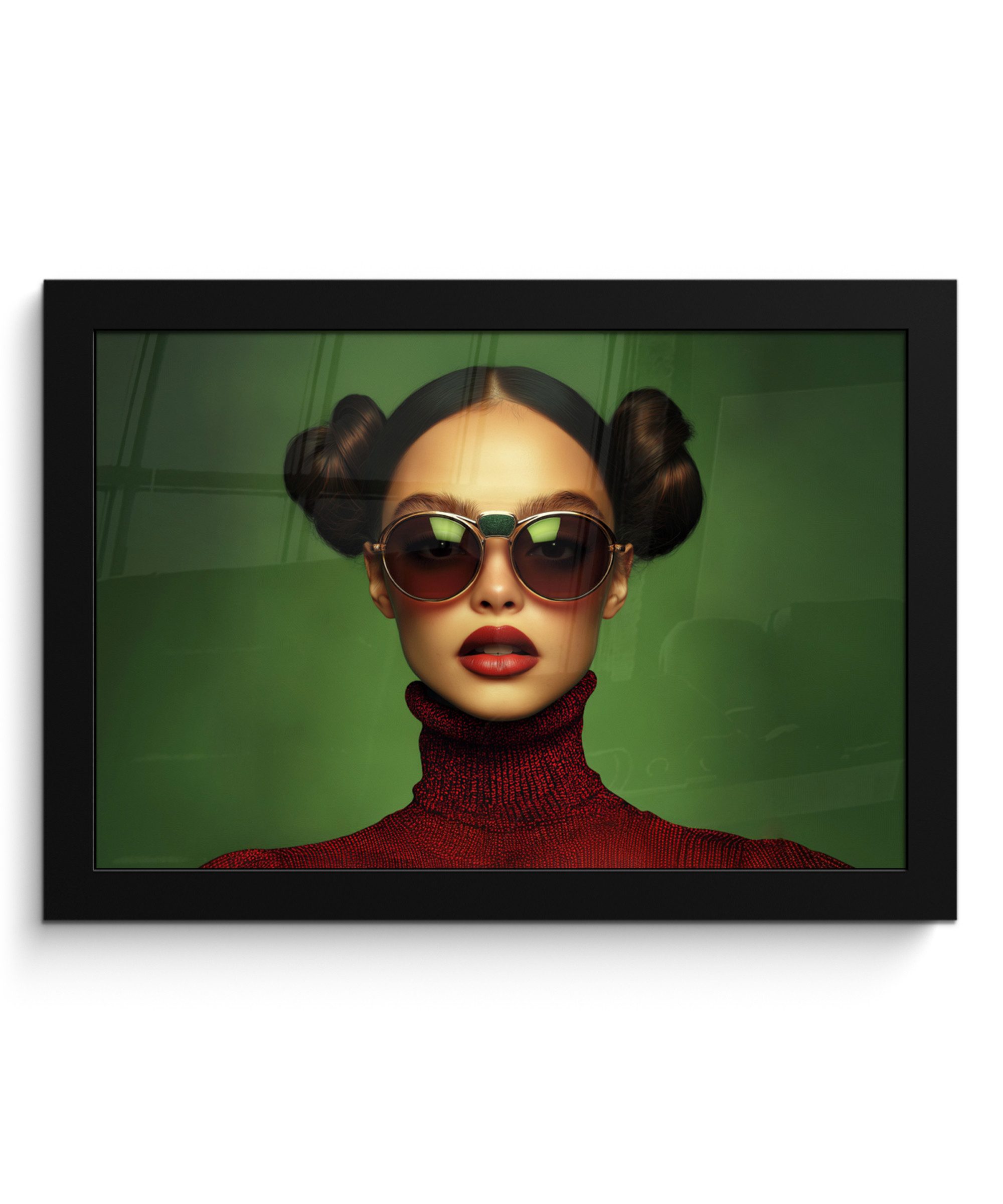 MuchoWow Poster Frau - Grün - Brille - Ästhetisch - Modern, (1 St), Wandbilder, Deko Wohnzimmer Schlafzimmer, 30x20 cm