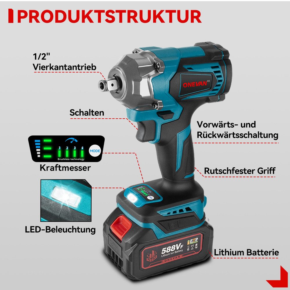 ONEVAN Elektrowerkzeug-Set Akku-Schlagschrauber, Akku-Winkelschleifer, Akku günstig online kaufen
