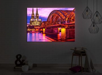 lightbox-multicolor LED-Bild Wunderbare Hohenzollernbrücke bei Nacht front lighted / 60x40cm, Leuchtbild mit Fernbedienung