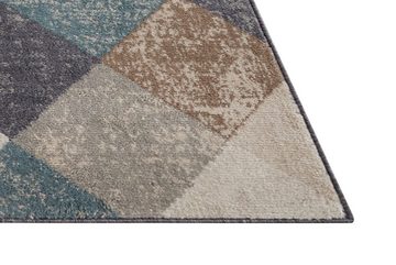 Teppich SCOTCH 235x160cm beige / grau / türkis, riess-ambiente, rechteckig, Höhe: 10 mm, Wohnzimmer · Kurzflor · Landhaus-Design · Used Look · Rauten-Muster
