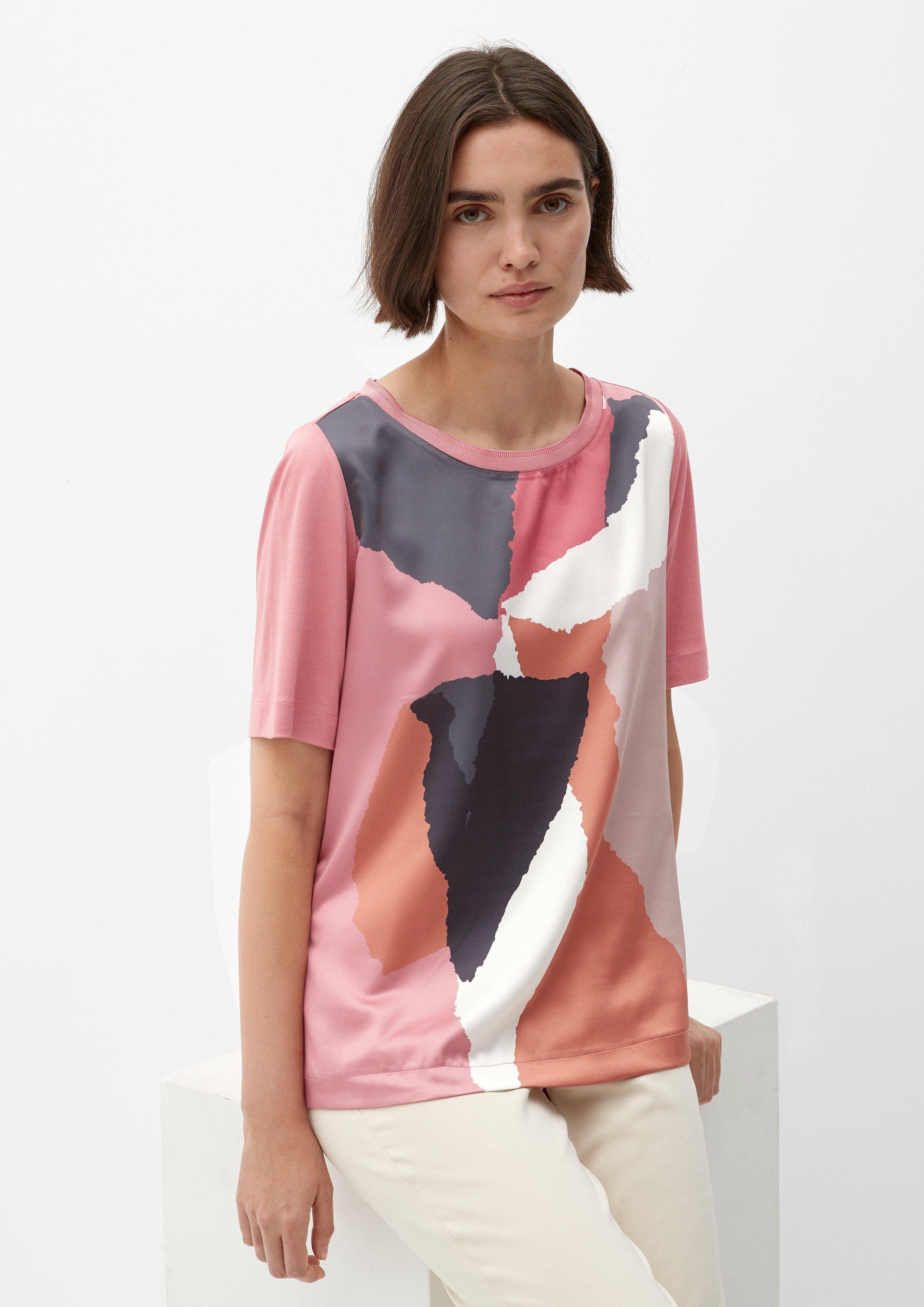 s.Oliver BLACK LABEL Kurzarmshirt T-Shirt mit Satinfront rosa