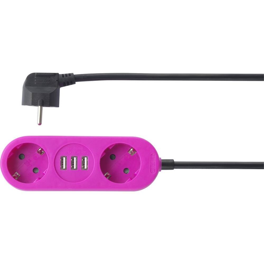cemon 2-fach-Steckdosenleiste mit 3x mit USB-Ladeausgang Steckdosenleiste, rosa USB-A