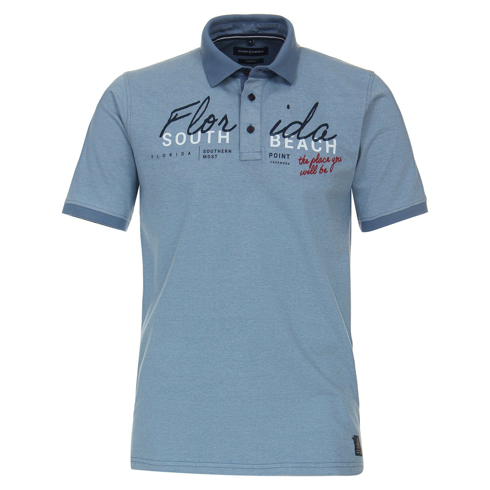CASAMODA Poloshirt Große Größen Herren Poloshirt Florida-Print hellblau melange CasaModa