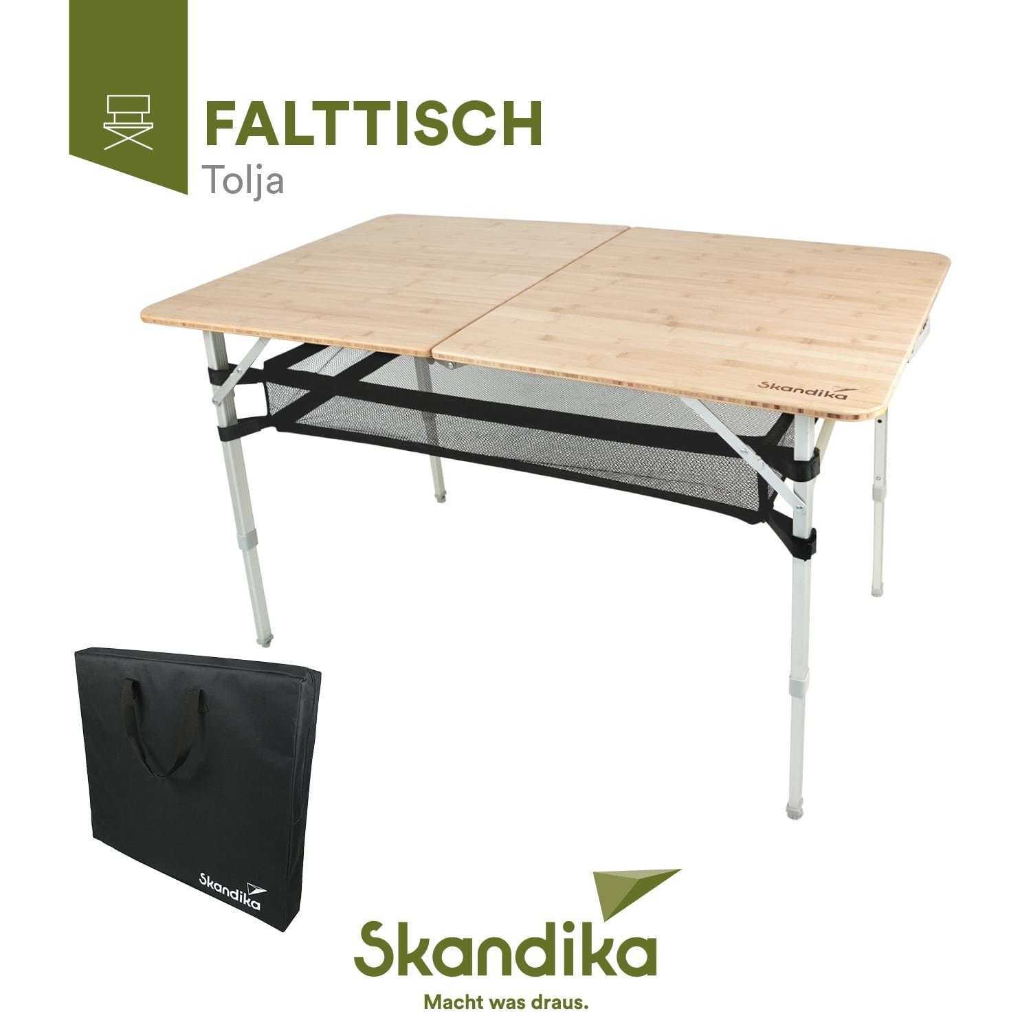 Skandika Campingtisch Tolja aus Bambus und Aluminium, Faltbarer Tisch mit  Netzablage, versch. Größen