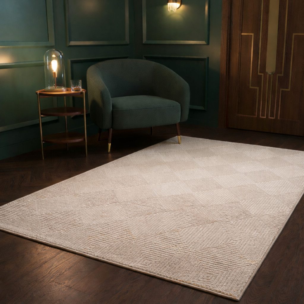 Vimoda Designteppich Wohnzimmer Boho Design 3D Raute Hoch-Tief-Effekt, Rechteckig, Höhe: 11 mm, Teppich 3D kariert für Esszimmer, Flur & Schlafzimmer