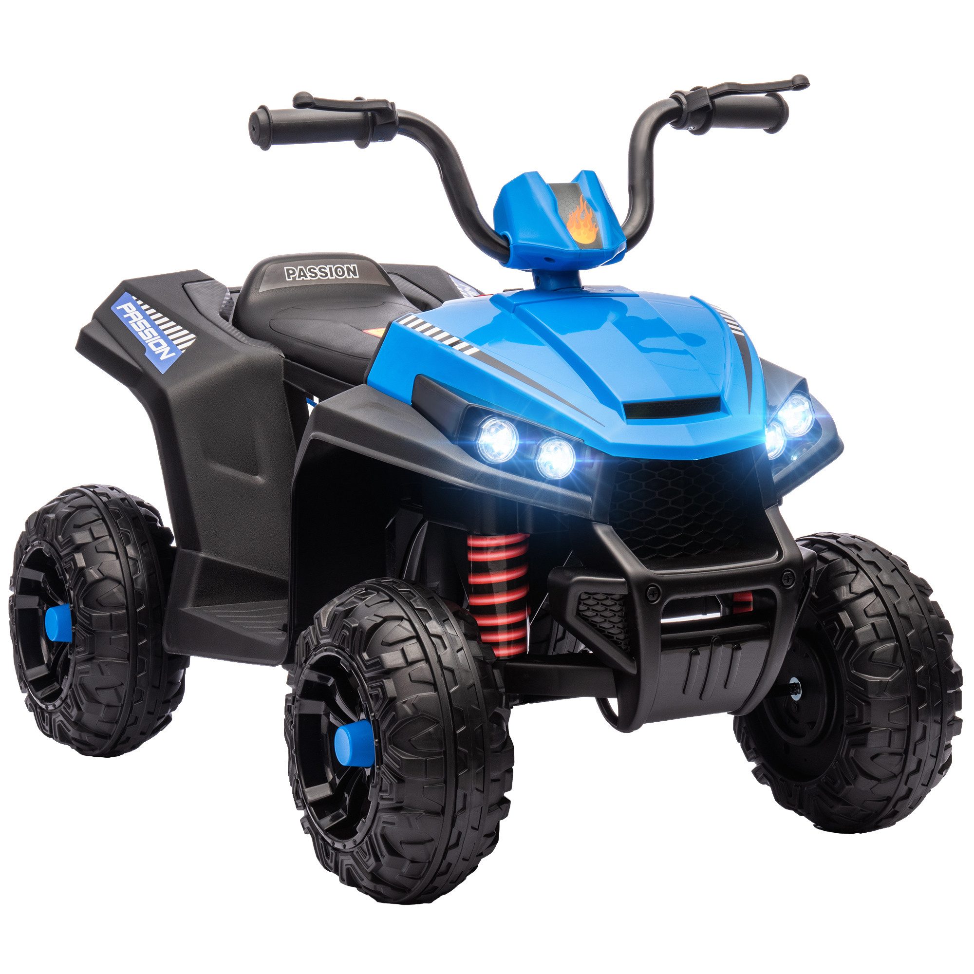 AIYAPLAY Elektro-Kinderquad 12V, mit 4-Rad-Federung, MP3-Musikplayer, Scheinwerfer, Belastbarkeit 30 kg, (1-tlg), für 3-5 Jahre Kinder, 5 km,h, Metall, Blau