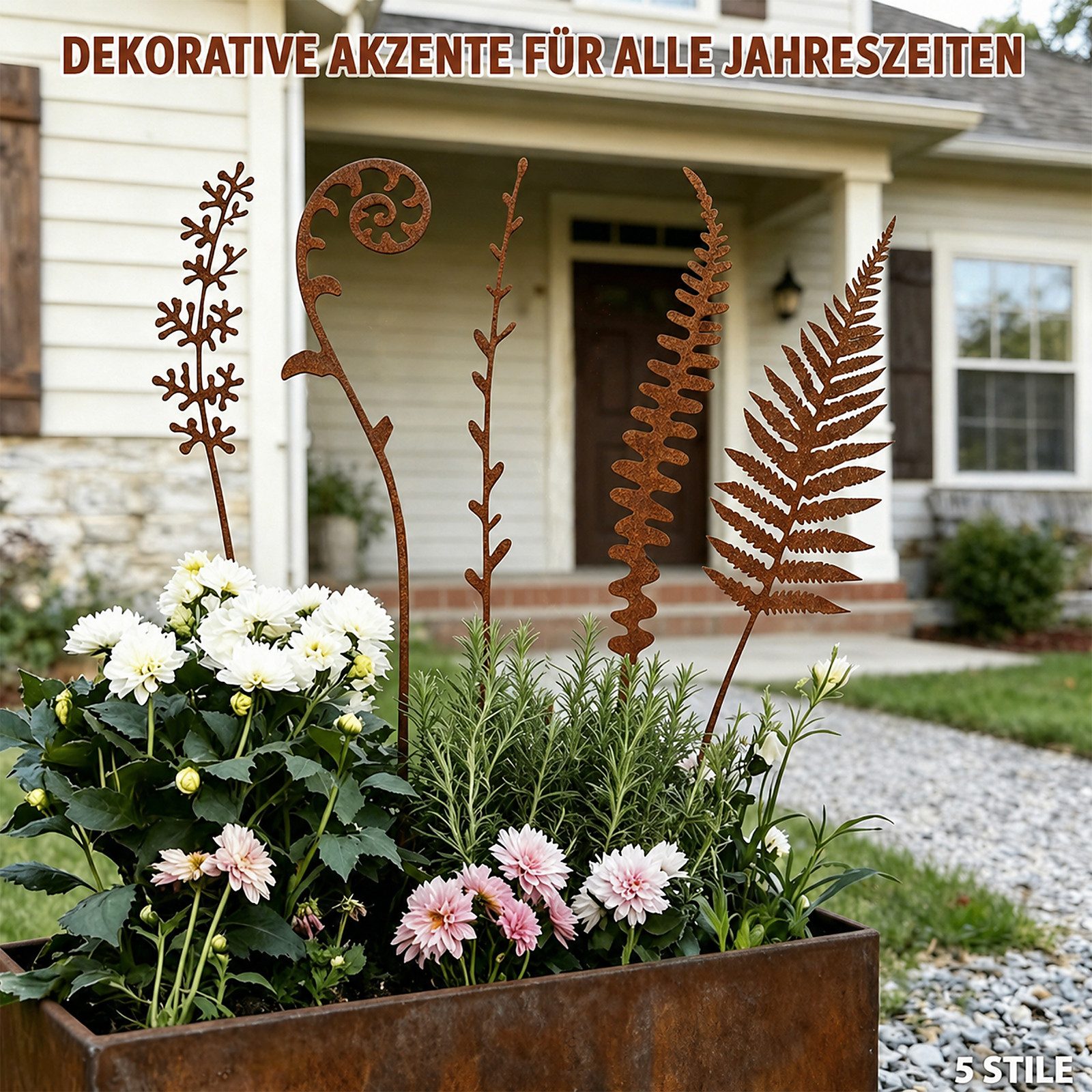 BlingBin Gartenstecker 5 Stück Gartendeko für Draußen Wetterfest, Dekorative Metallblumen (5er Set, 5-St., Produktmaße: Alle 5 Schilder sind 36 cm hoch) Blumenbeet-Dekoration, Metall-Figuren Für Rasen Gartenweg Topfpflanzen