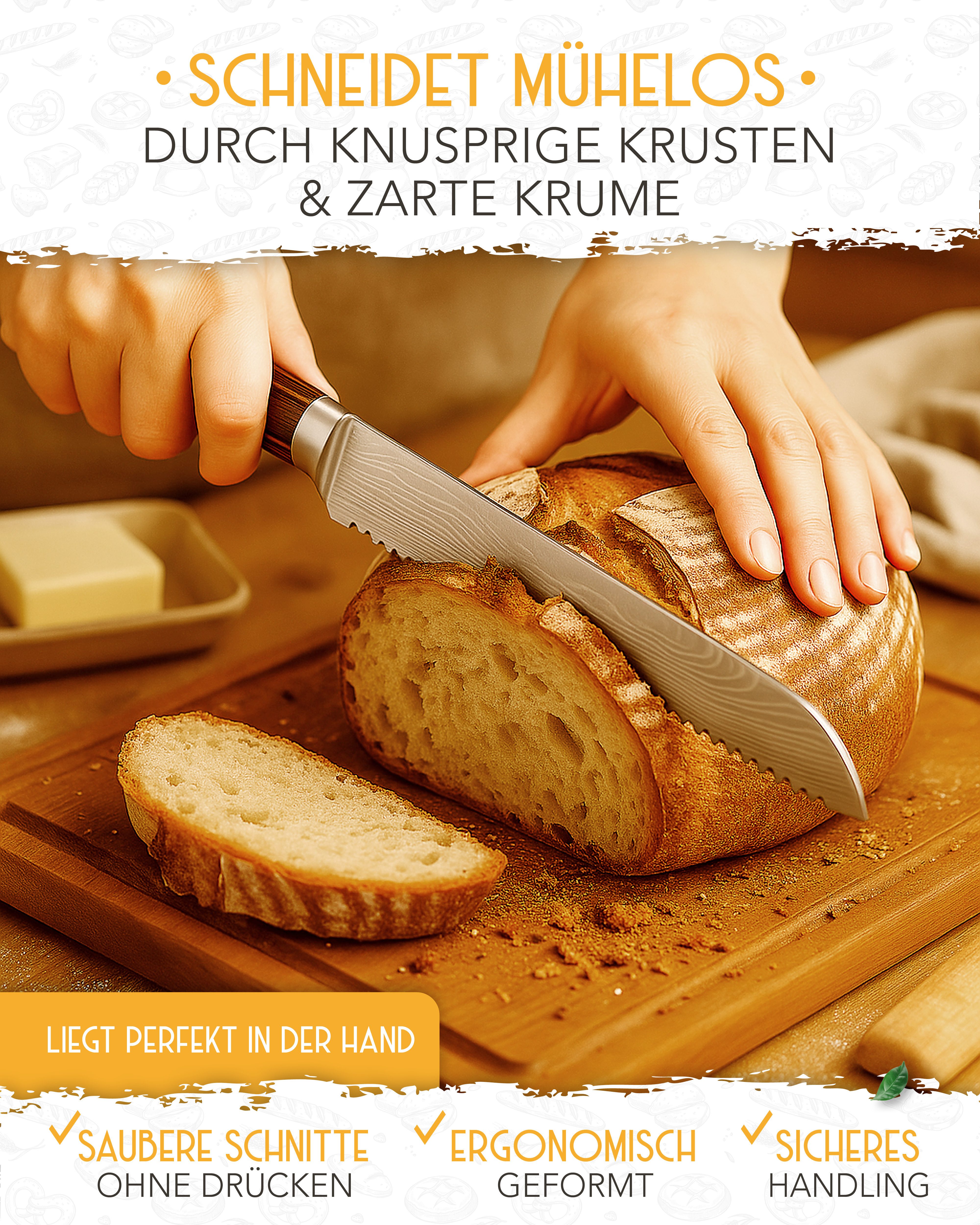 Krustenzauber Brotmesser Brotmesser mit Wellenschnitt aus Edelstahl - 20 & 26cm Küchenmesser – Bild 4 von 5