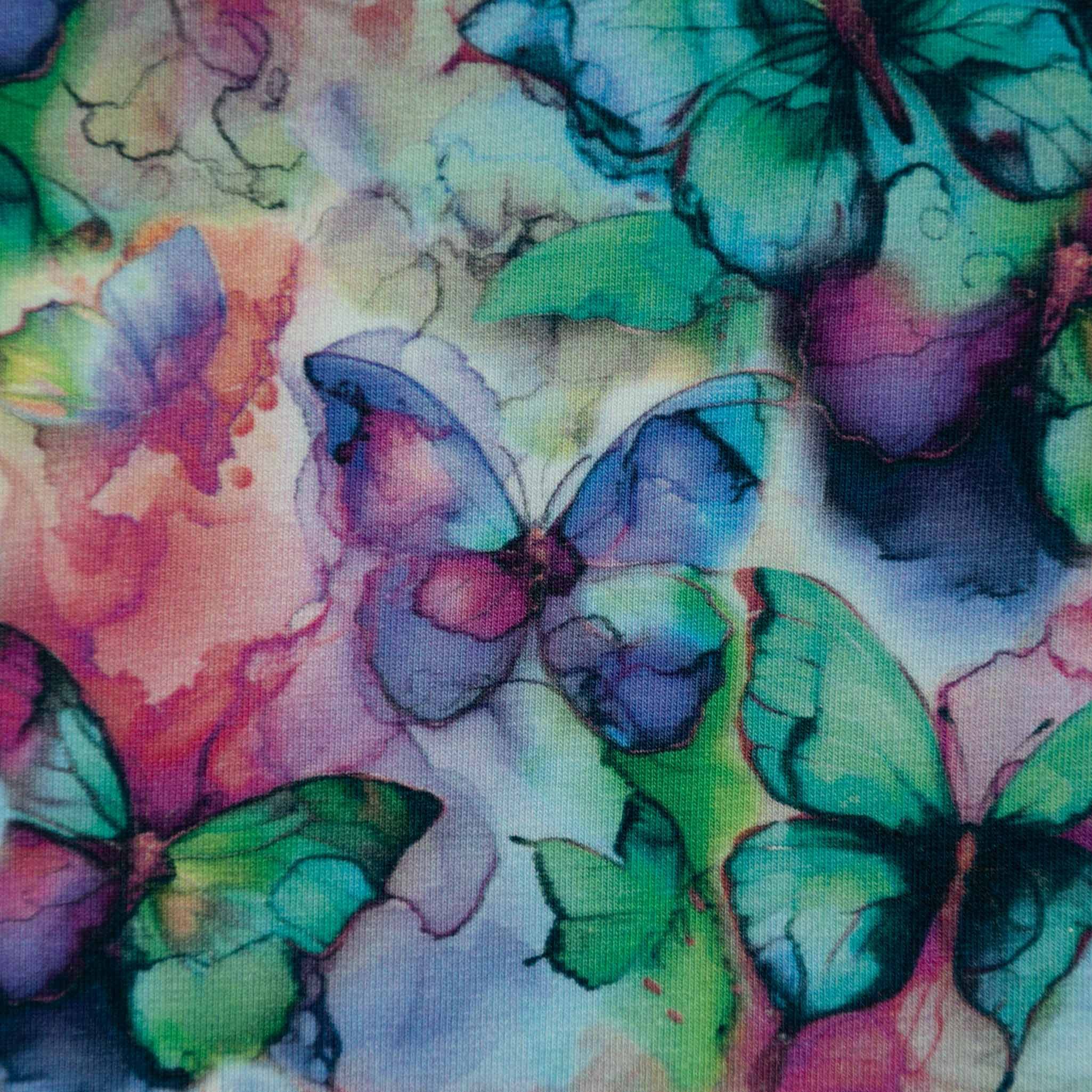 maDDma Stoff Baumwoll-Jersey Butterfly Bunt 1/2 Meterware Digitaldruck 150cm Nähen