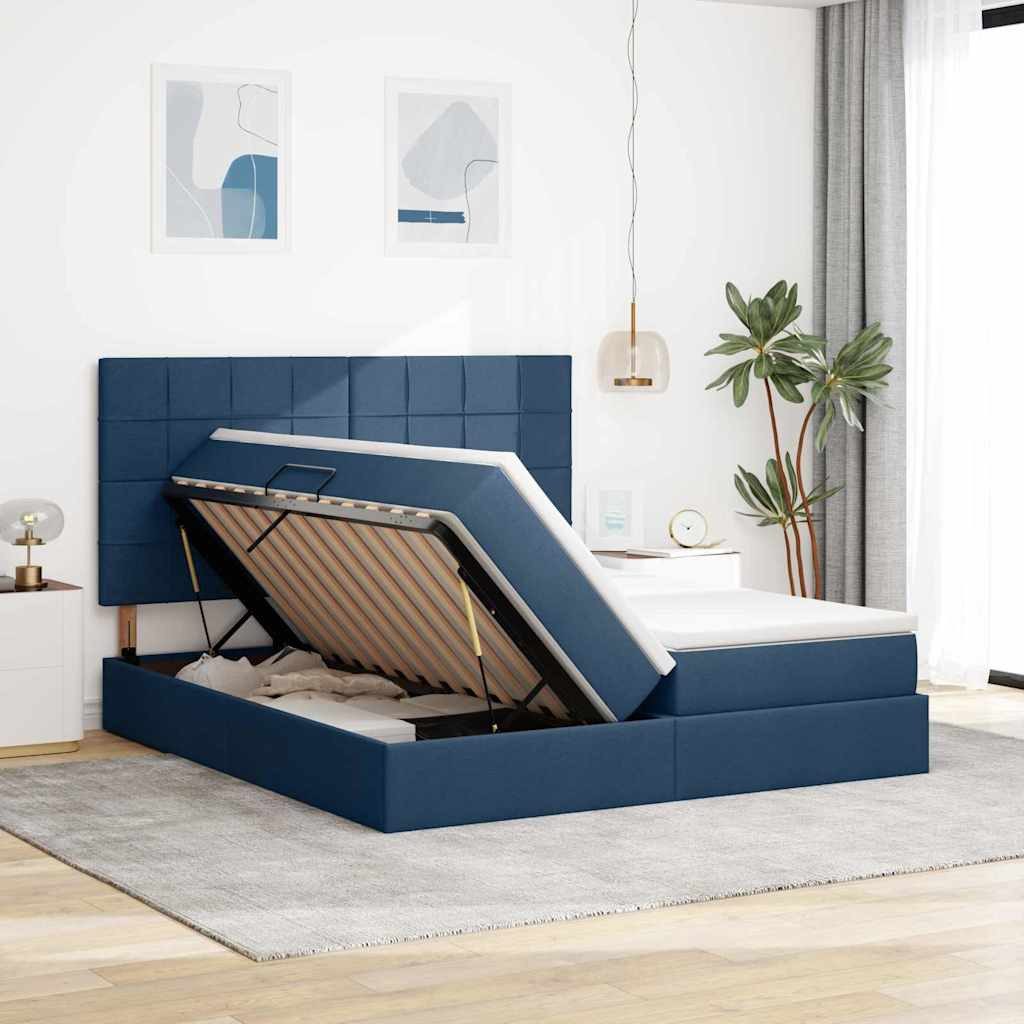 vidaXL Bed Storage Bed with Mattress Blue 180 x 200 cm Faux Leather (1-piece)