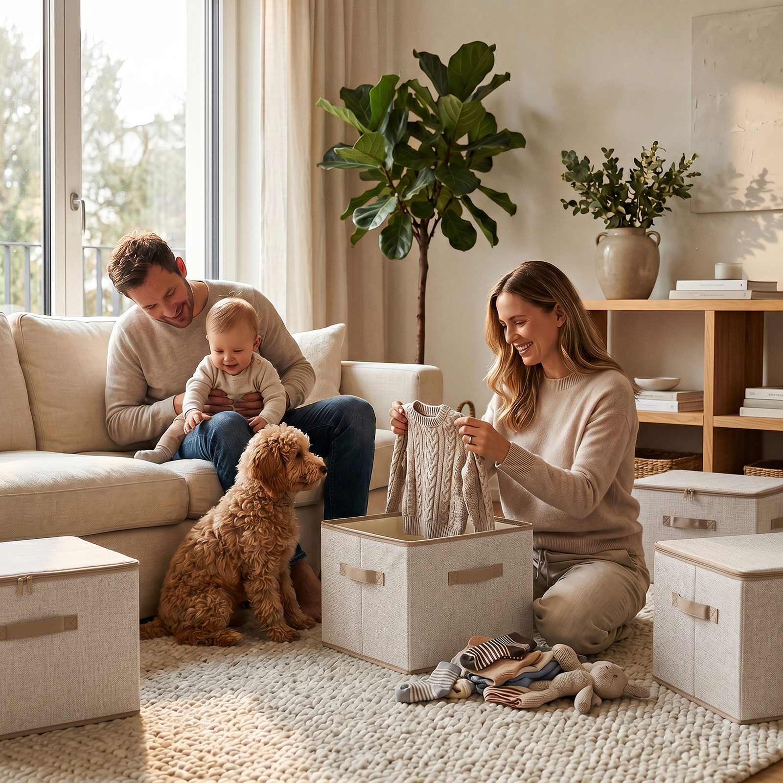 Sekey Aufbewahrungsbox Aufbewahrungsboxen mit Deckel 45L Stapelbar Faltbare Ordnungsboxen (3 St), 3er Set, Organizer Kleidung Vliesstoff Boxen für Schrank Regal