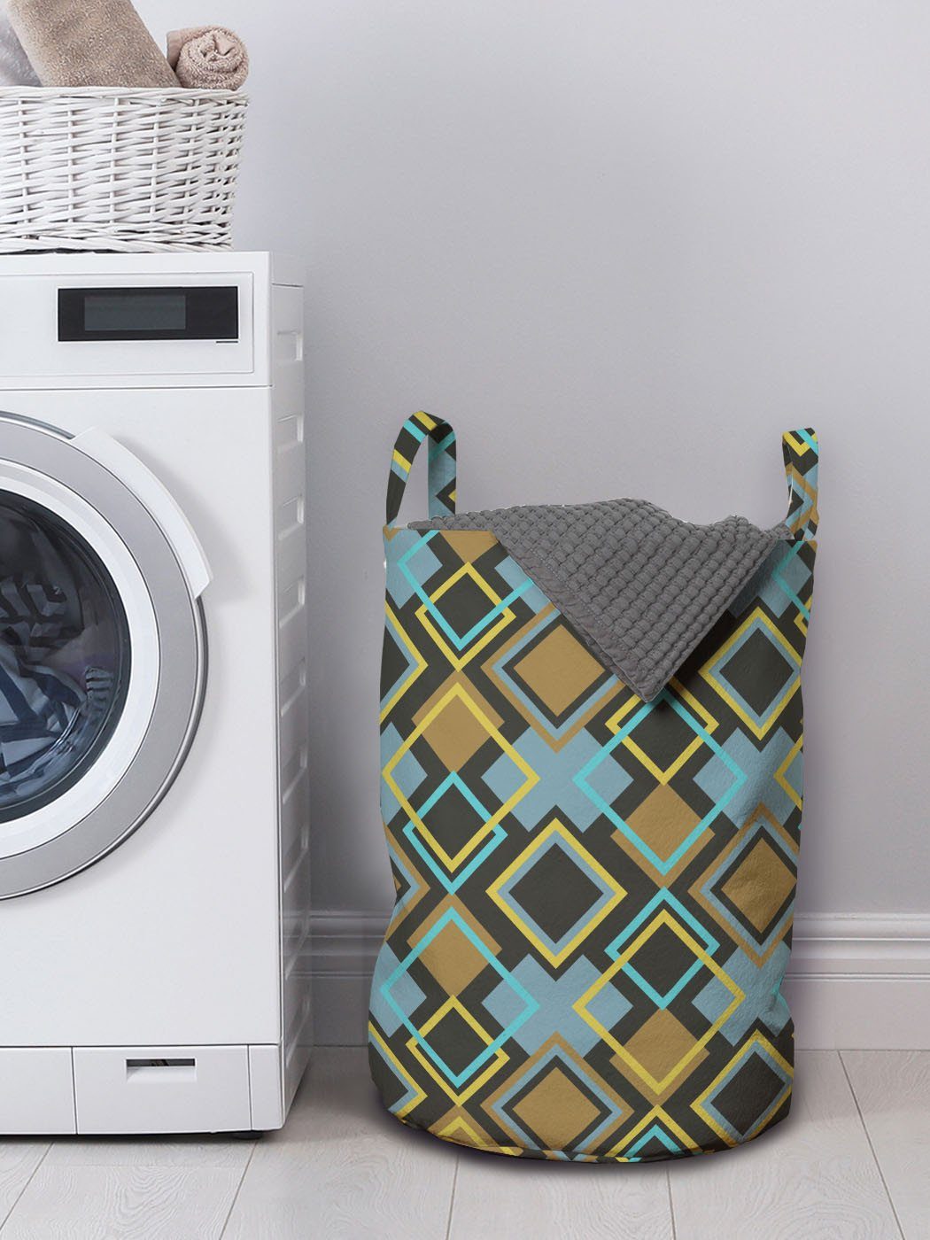 Bullseye Wäschekorb Wäschesäckchen Geometrisch für Griffen Modernes Abakuhaus Kordelzugverschluss Waschsalons, mit Mosaik