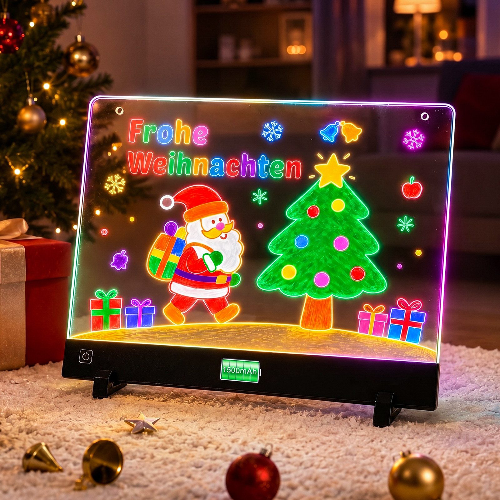 ANYSUN Memoboard LED-Zeichenbrett für Kinder 4-10 Jahren, wiederaufladbare LED Maltafel, (35x26 cm, 1-tlg., 5mm Acryl Doodle mit Farben Stift & Story-Papier, Ständer & Hängekette), Notiztafel Weihnachtsgeschenk Geschenk für Mädchen Junge ab 3 Jahren