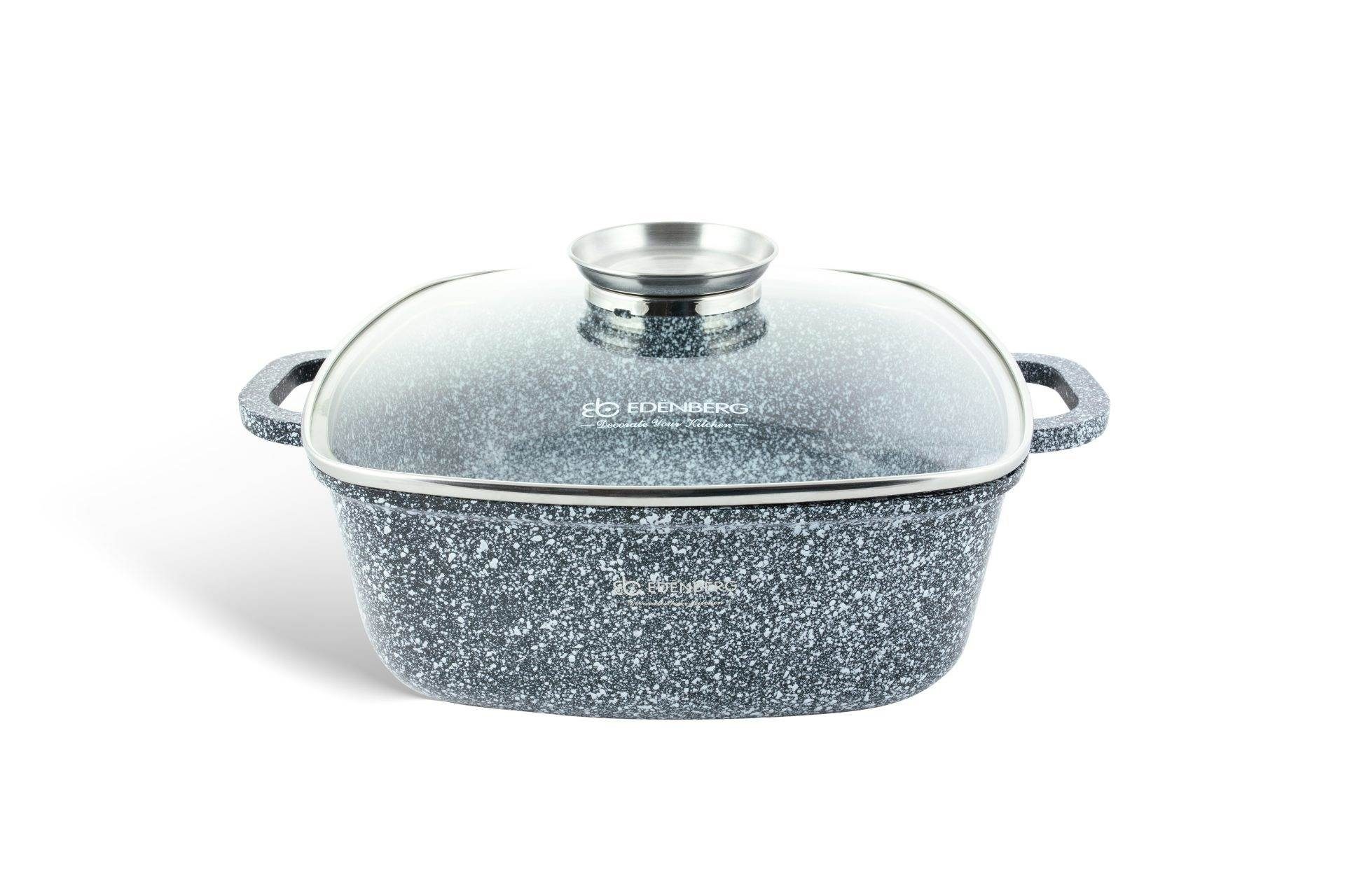 Edenberg Topf-Set Bräter, Quadratischer Topfset Kochtopf Keramik Grau Glasdeckel, Aluminiumguss (sehr hochwertig, 6-tlg., Zeitloses Design des Topfsets. Eine ideale Geschenkidee)