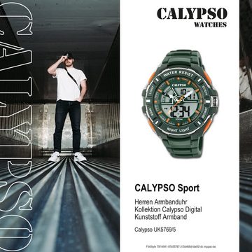 CALYPSO WATCHES Digitaluhr Calypso Herren Uhr K5769/5, Herren Armbanduhr rund, Kunststoff, PUarmband grün, Sport