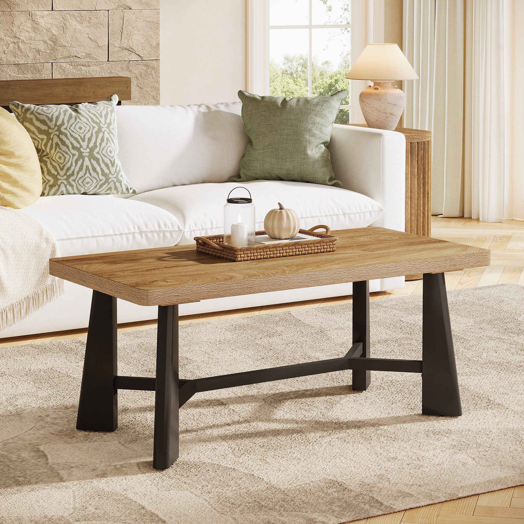 Tribesigns Couchtisch 120 cm Wohnzimmertisch, Landhaus-Industrie-Stil Sofatisch, Mitteltisch