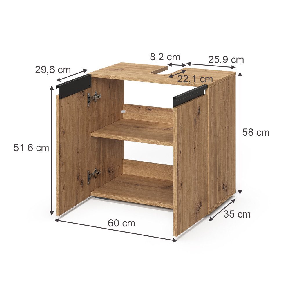 Vicco Waschbeckenunterschrank Torren, Artisan, 60 x 58 cm mit 2 Türen (1-St) – Bild 2 von 5
