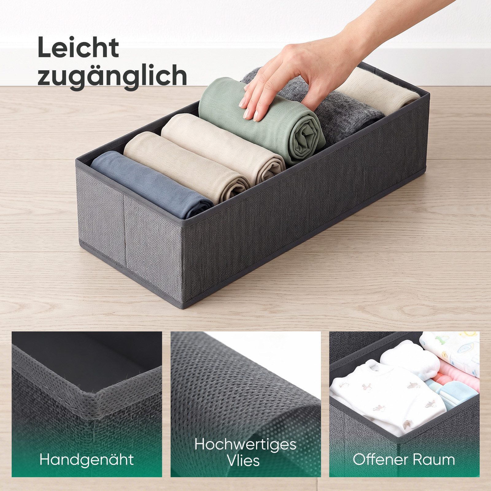 Sekey Aufbewahrungsbox Schubladen Organizer aus Vliesstoff – faltbare Aufbewahrungsboxen, 8er-Set, 6 × 24 × 26 × 11 cm + 2 × 16 × 26 × 11 cm für PAX 100 – Bild 5 von 5
