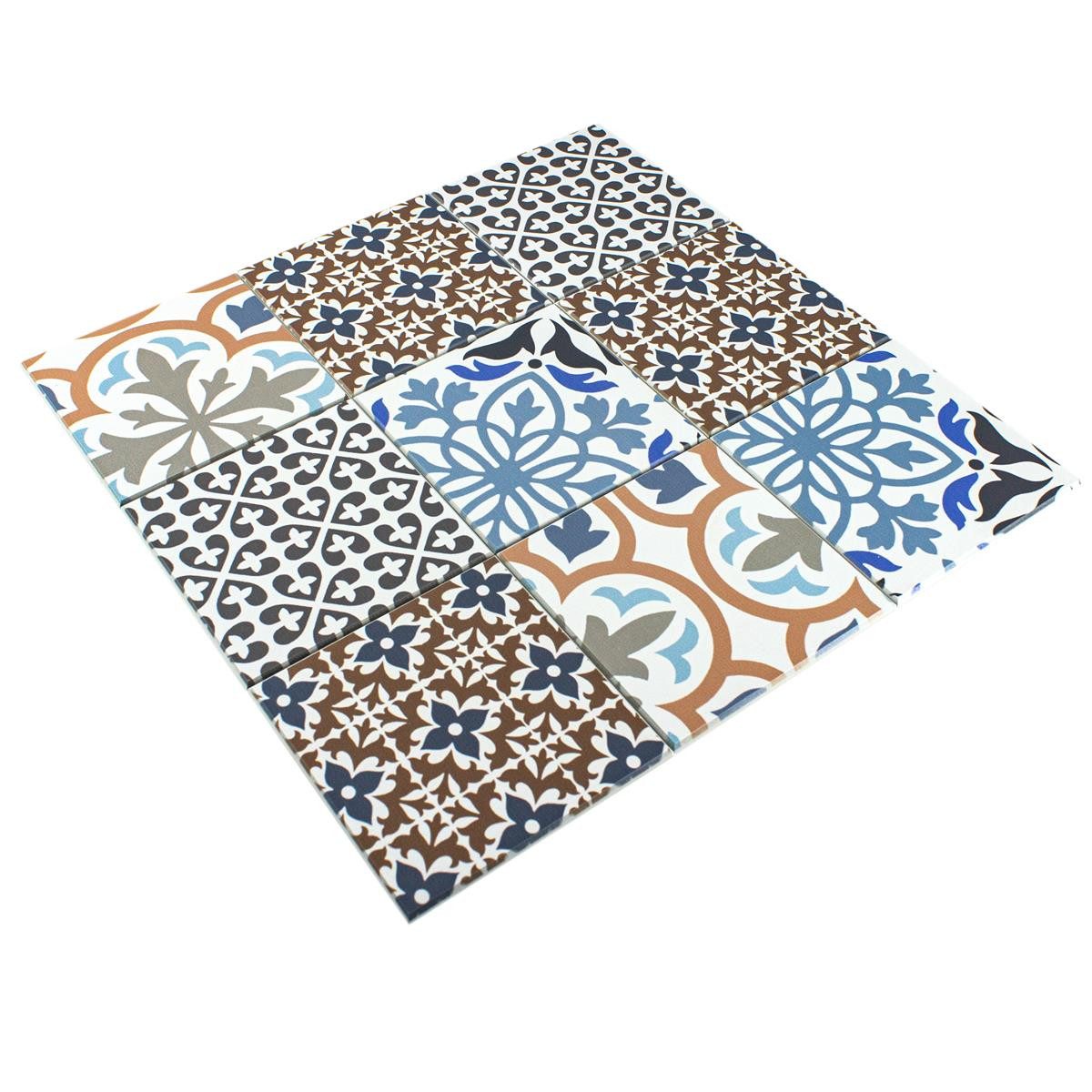 Mosafil Mosaikfliesen Vinyl Mosaik Fliesen Selbstklebend Poznan, Vinyl 30.000x30.000, grau-blau-orange-creme-bunt