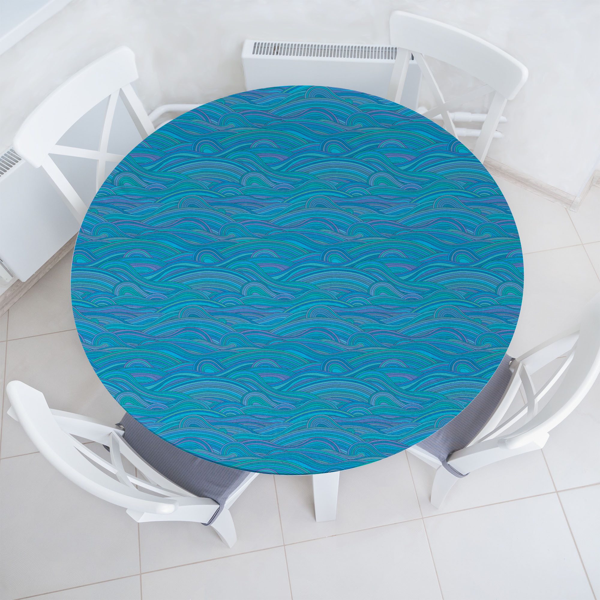 Abakuhaus Tischdecke Rundum-elastische Stofftischdecke, Meer Ungewöhnliche Wellen-Ozean-Fluss-Kunst