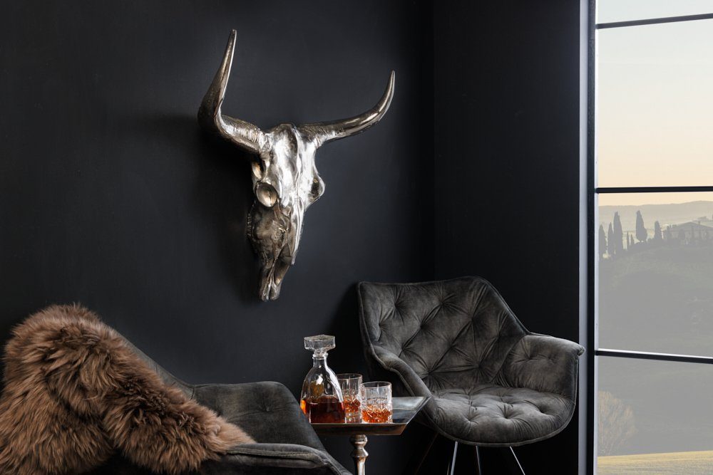 riess-ambiente Wanddekoobjekt MATADOR 70cm silber, Stierkopf · Skulptur · Metall · Wanddekoration