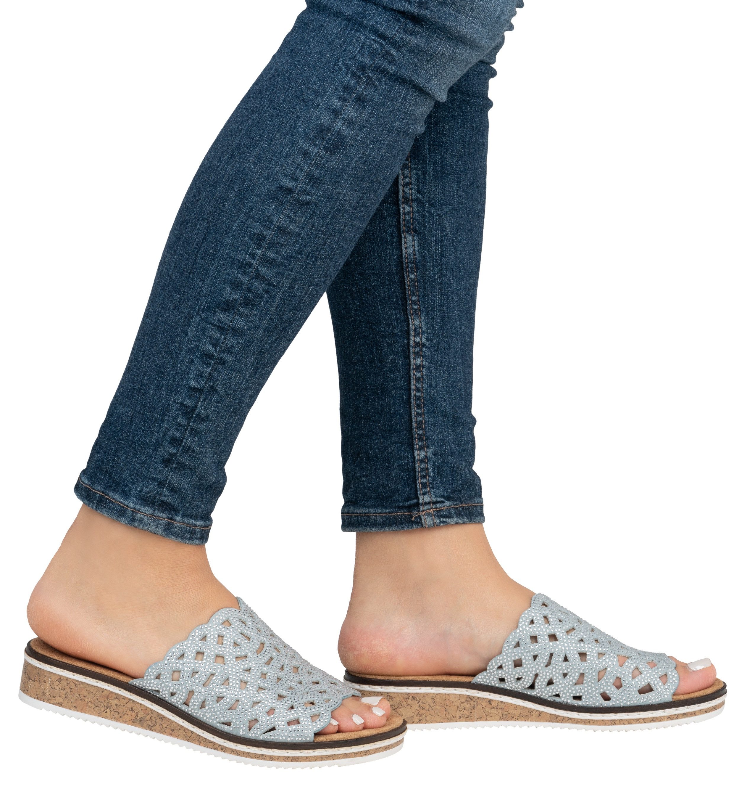 Rieker Pantolette Sommerschuh, Schlappen, Hausschuh, Keilabsatz günstig online kaufen