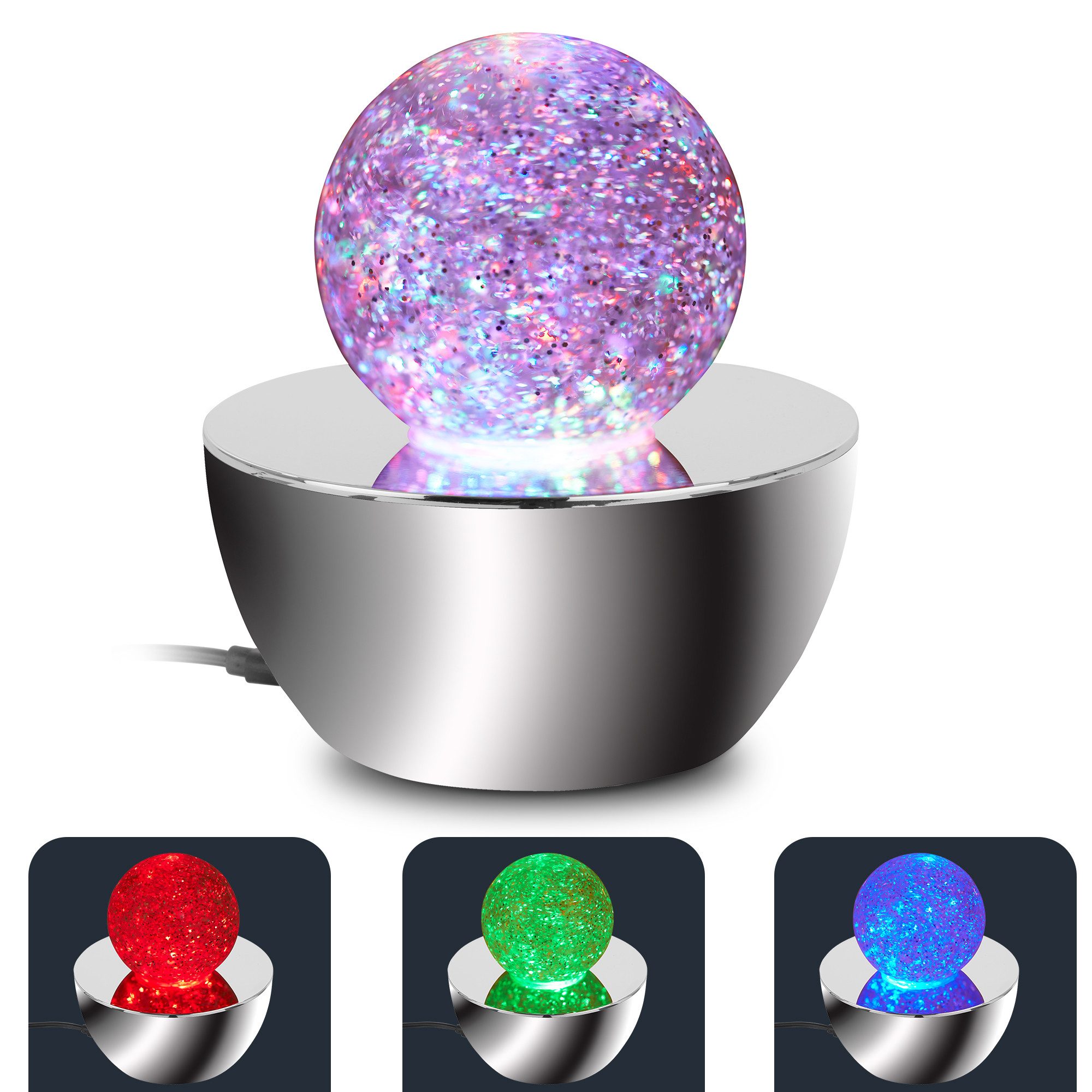 Briloner Leuchten LED Tischleuchte Deko Tischlampe mit Glitzerkugel oder Nebelkugel RGB, Glitzerkugel, LED fest integriert, RGB - Farbwechsler, 12x13,5 cm, Wohnzimmer, Schlafzimmer