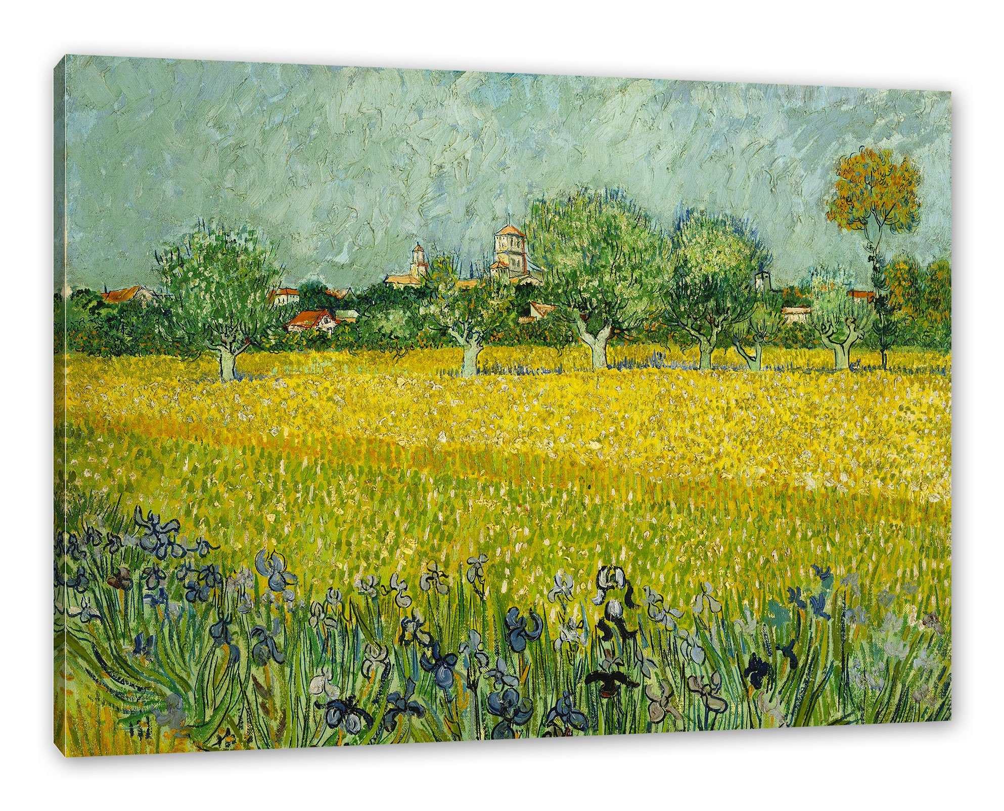 Pixxprint Leinwandbild Vincent Van Gogh - Feld mit Blumen in der Nähe von  Arle, Wanddekoration (1 St), Leinwandbild fertig bespannt, inkl.  Zackenaufhänger