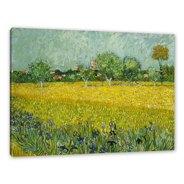 Pixxprint Leinwandbild Vincent Van Gogh - Feld mit Blumen in der Nähe von Arle Wanddekoration (1 St) Leinwandbild fertig bespannt inkl. Zackenaufhänger