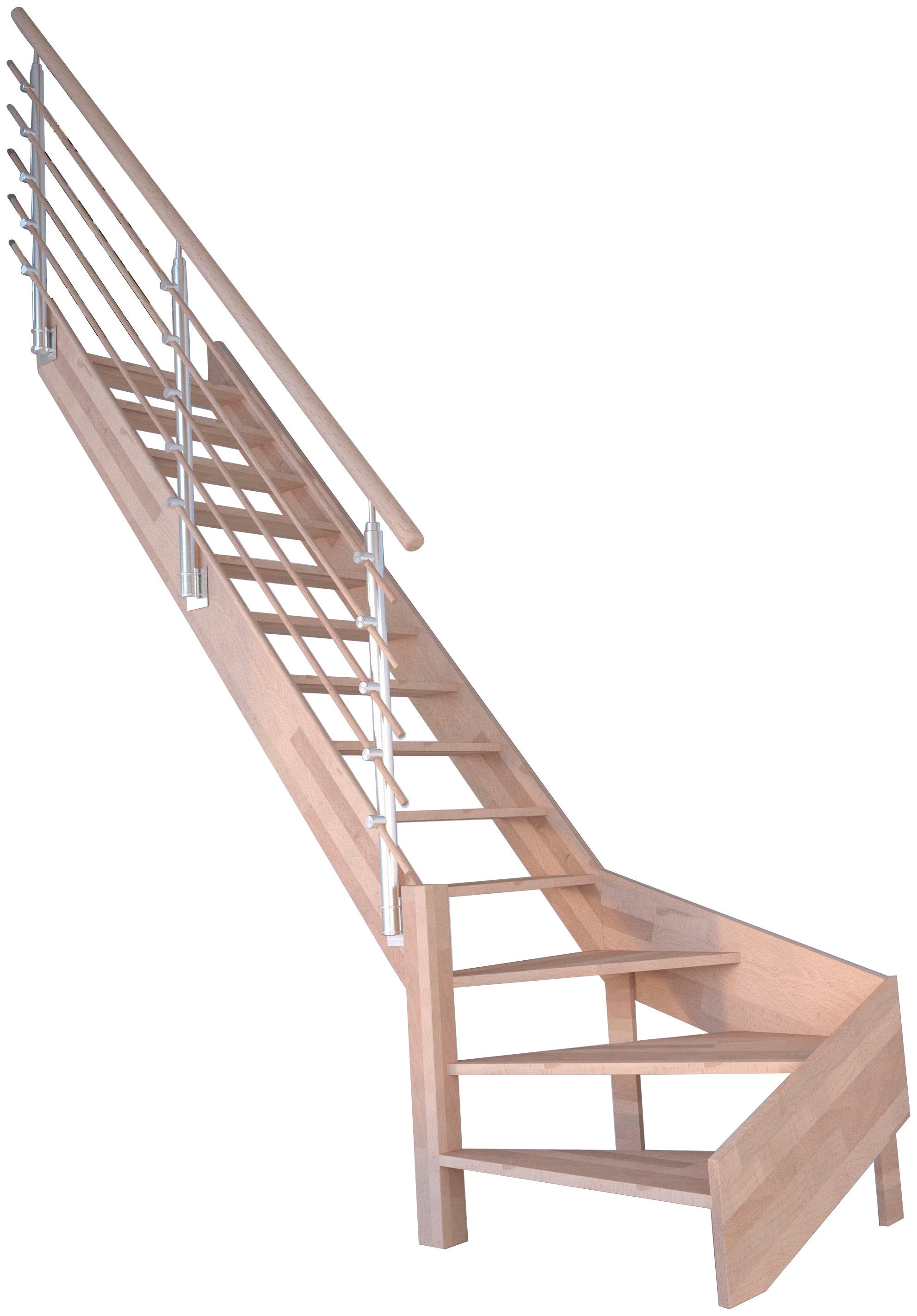 Design-Geländer Massivholz Stufen Geschosshöhen offen, Rhodos, Durchgehende Holzrundstäbe, Links, cm, bis Starwood Wangenteile 300 für Raumspartreppe gewendelt