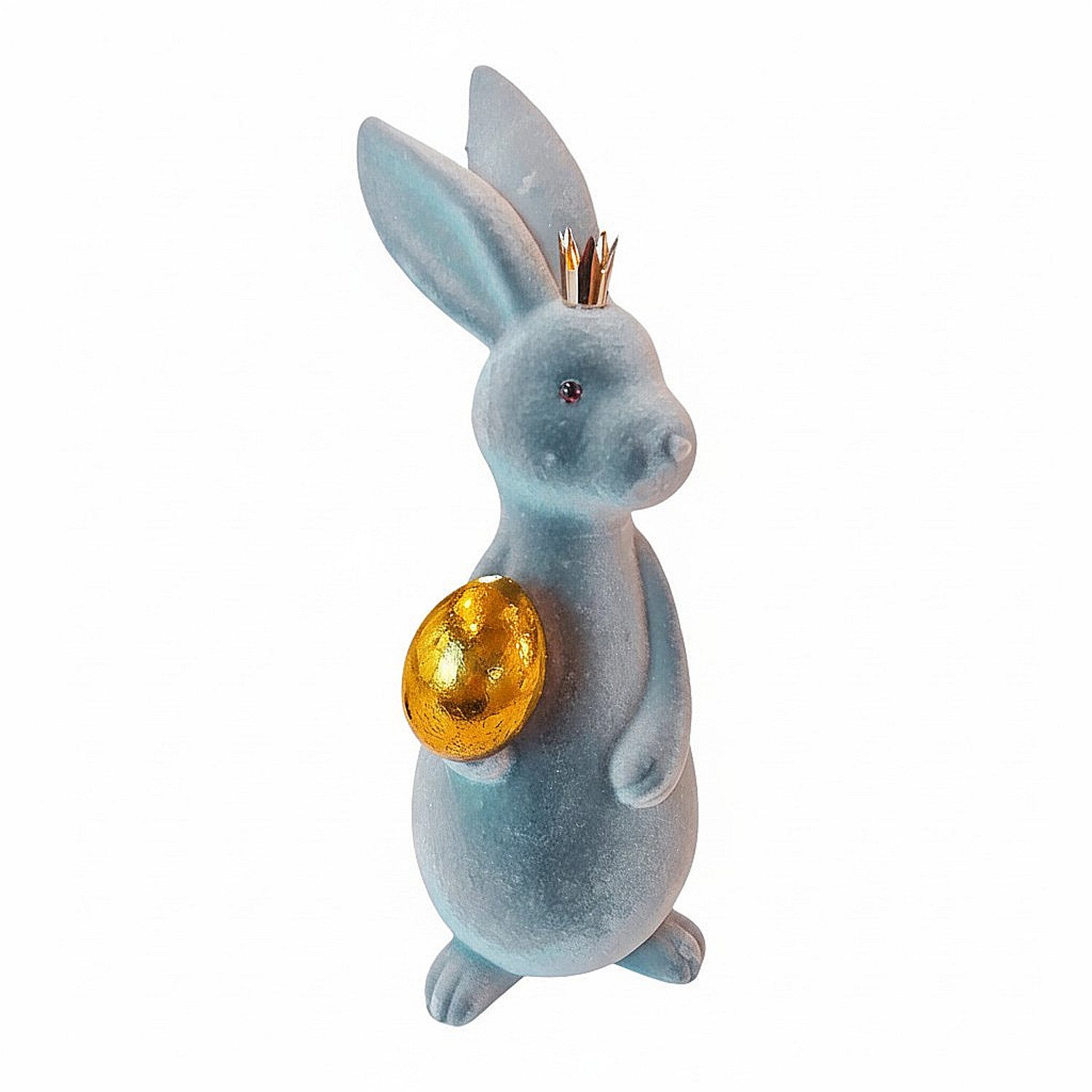 Macosa Home Osterhase mit Krone 31 cm Grau Gold Kunststoff beflockt (Dekofigur Ostern Dekoration Tischdeko, 1 St., Osterdekoration Figur Dekohase), Dekohase Hase Skulptur Osterdeko