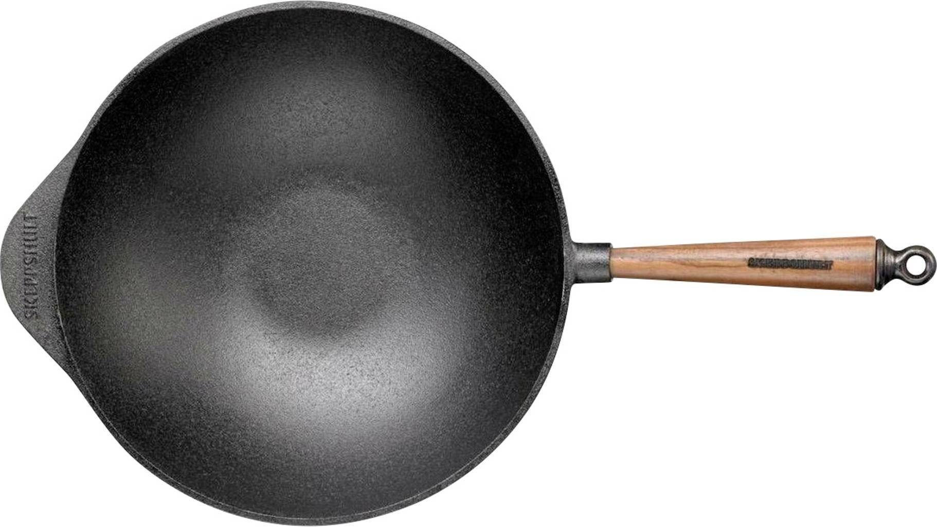 Skeppshult Wok Pfanne Traditional Wokpfanne 32cm Gusseisen mit Walnussholz Griff, Gusseisen