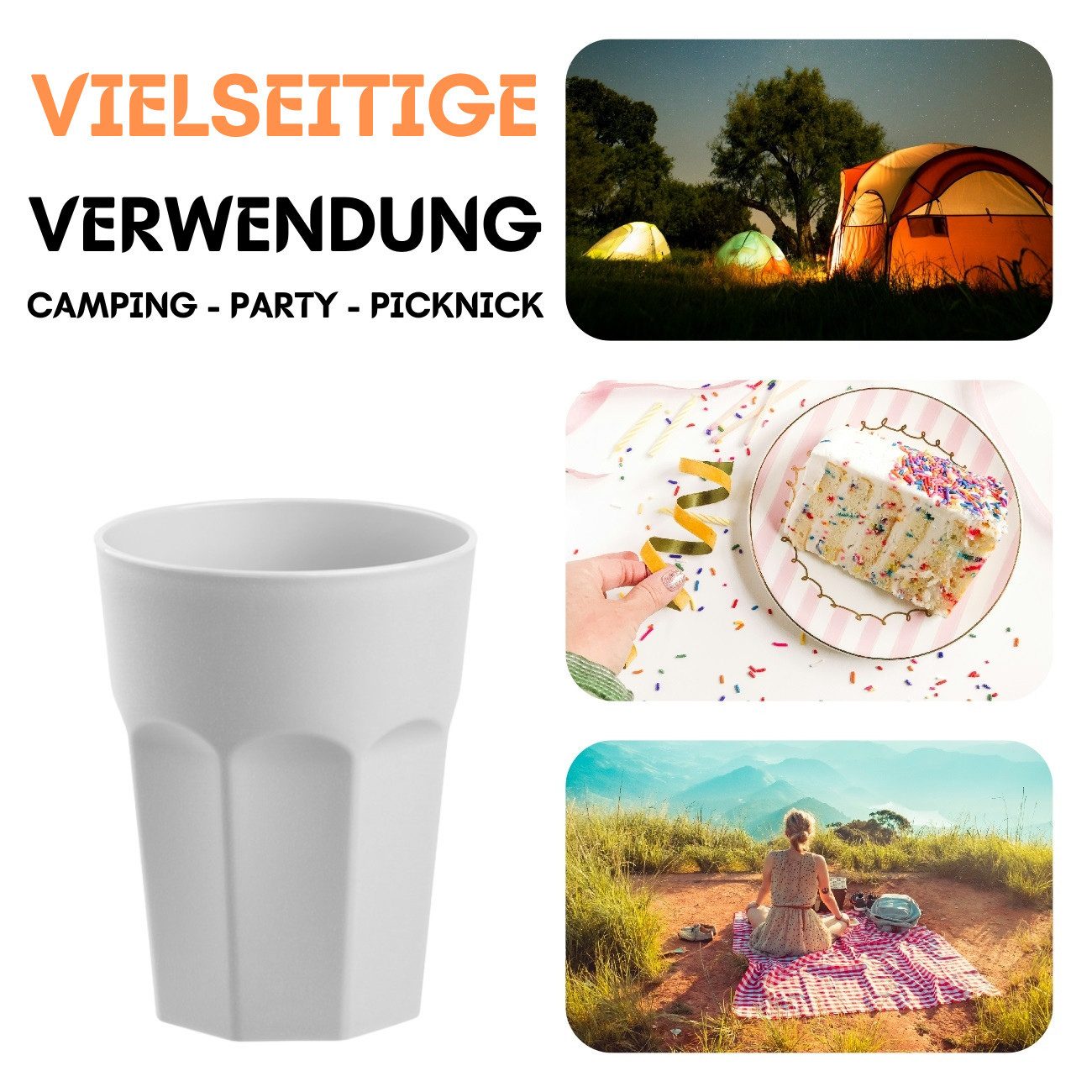 Engelland Becher Kunststoffbecher in modernen Pastellfarben, Mehrweg, 10-tlg., Kunststoff, spülmaschinengeeignet, bruchfest, wiederverwendbar, 400 ml, 0,4 Liter