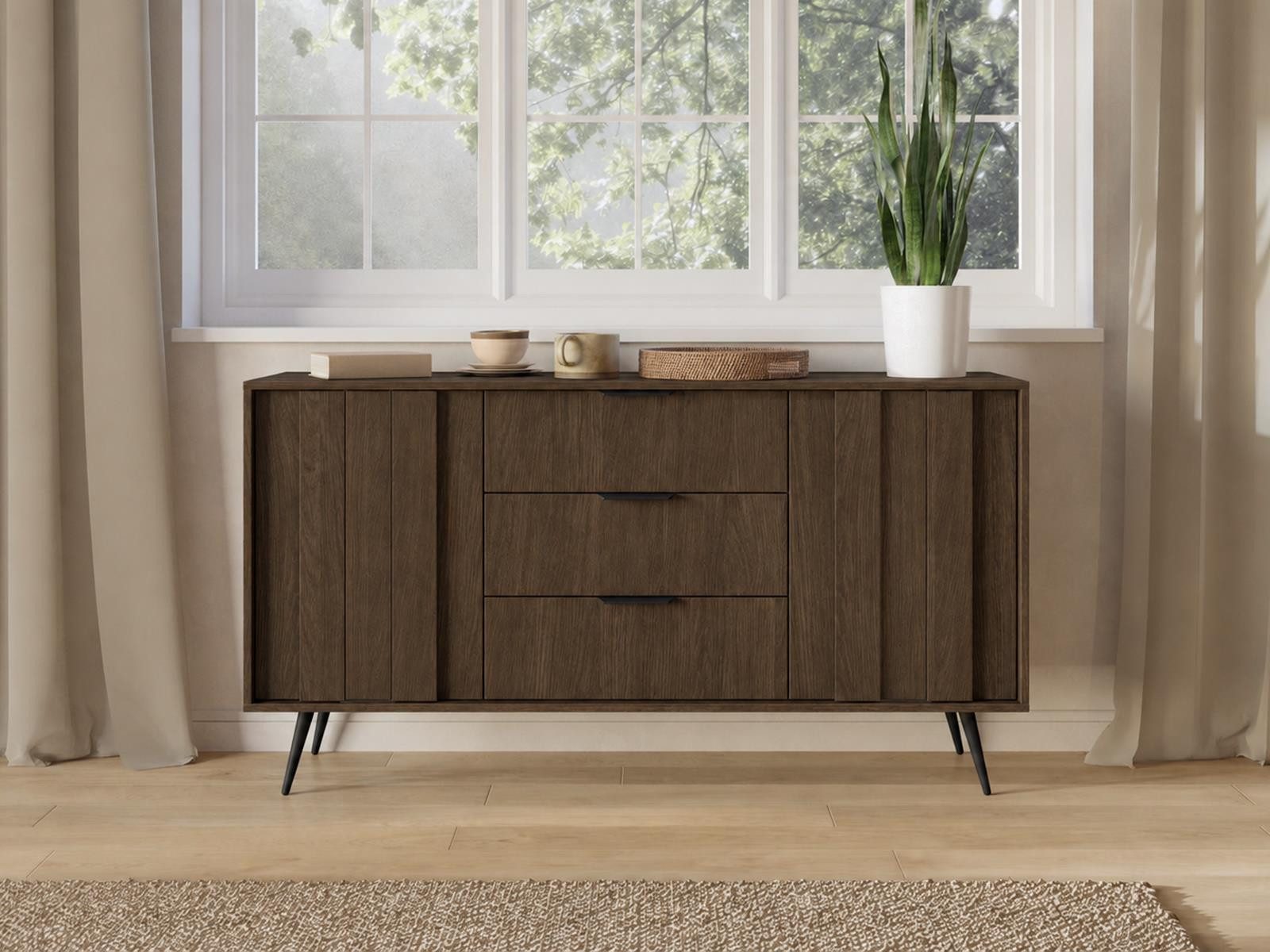 Compleo Kommode mit 3 Schubladen, Nussbaum, Japandi Design, MADE IN EU