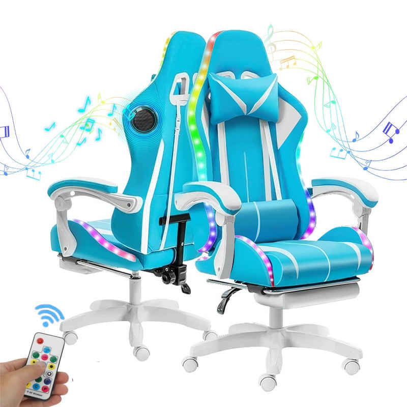 iscooter Gaming Chair Gaming Stuhl mit RGB-LEDs & Lautsprechern, Ergonomischer Gaming-Stuhl, Ergonomischer, mit Bluetooth-Lautsprechern, RGB LED-Beleuchtung
