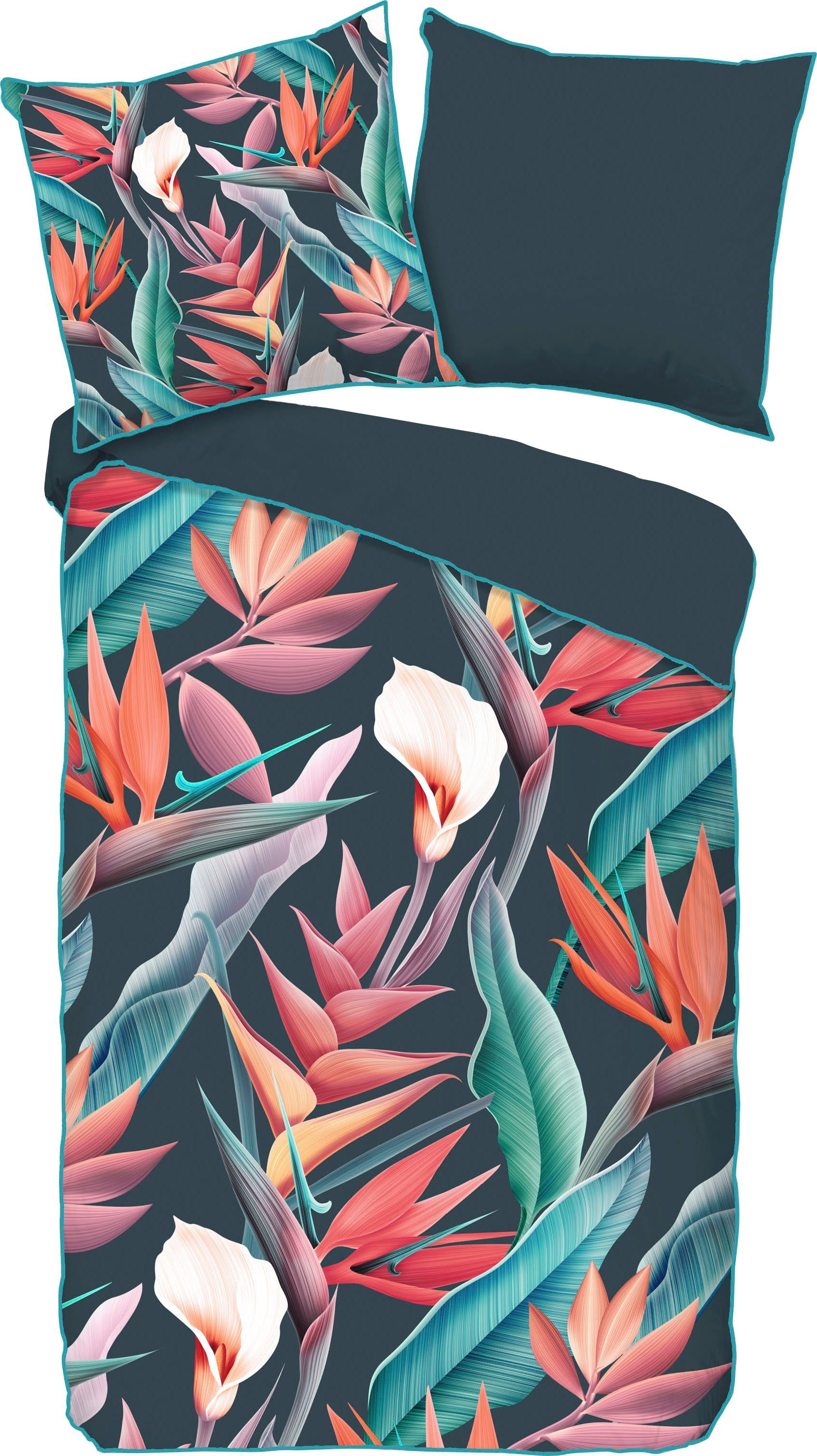 Descanso Bettwäsche Chloe, Satin (Bio-Baumwolle), 2 teilig, Baumwolle, Satin, 135x200, Biese, Reißverschluss, Wendeoptik, Blumen