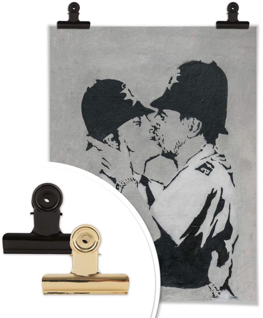 Poster, Wandbild, Bild, St), (1 Policemen, Graffiti Poster Menschen Kissing Wandposter Wall-Art Bilder