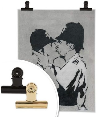 Wall-Art Poster Graffiti Bilder Kissing Policemen, Menschen (1 St), Poster ohne Bilderrahmen