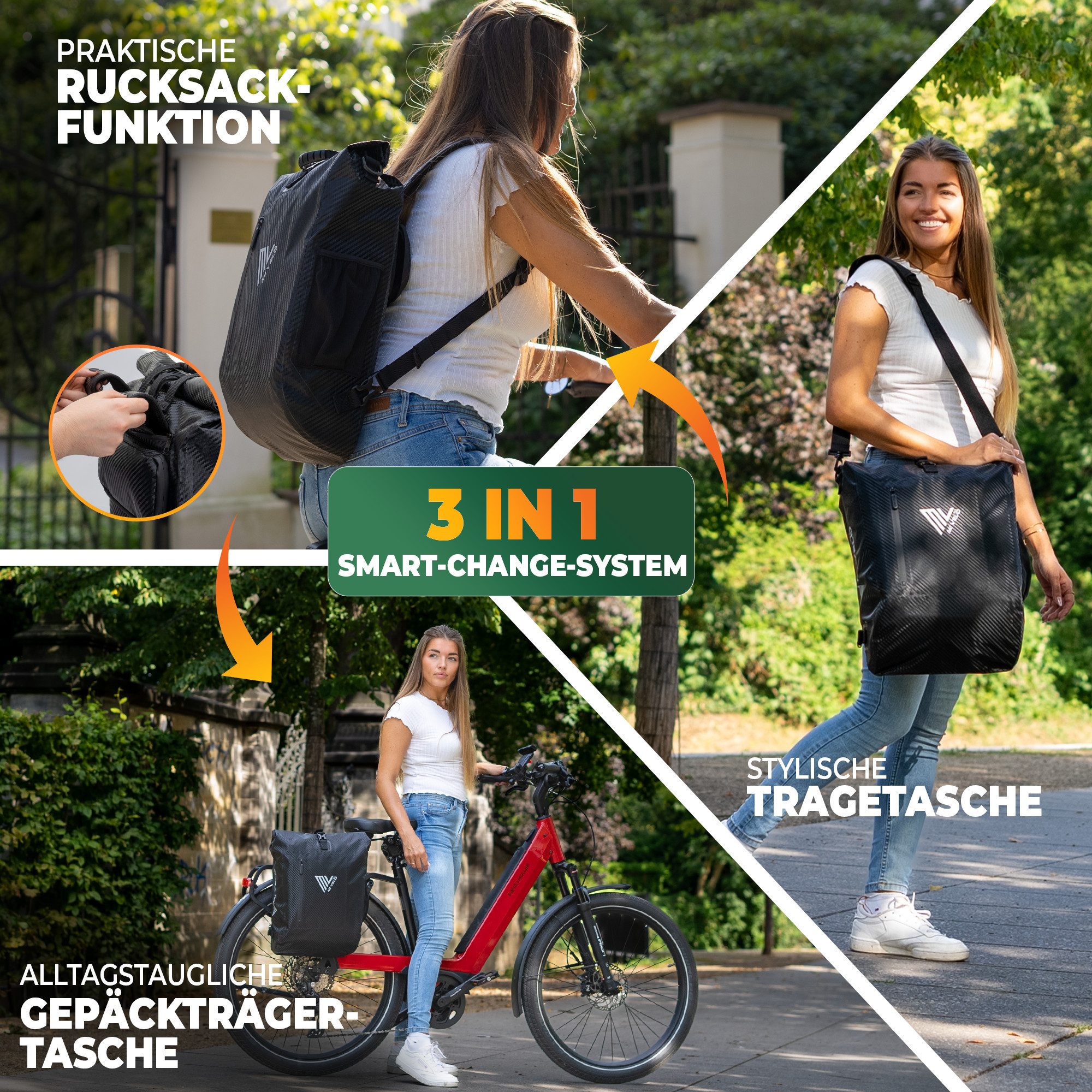 MIVELO Fahrradtasche 3in1 Gepäckträgertasche, Rucksack für Fahrrad Gepäckträger wasserdicht, 20L Volumen
