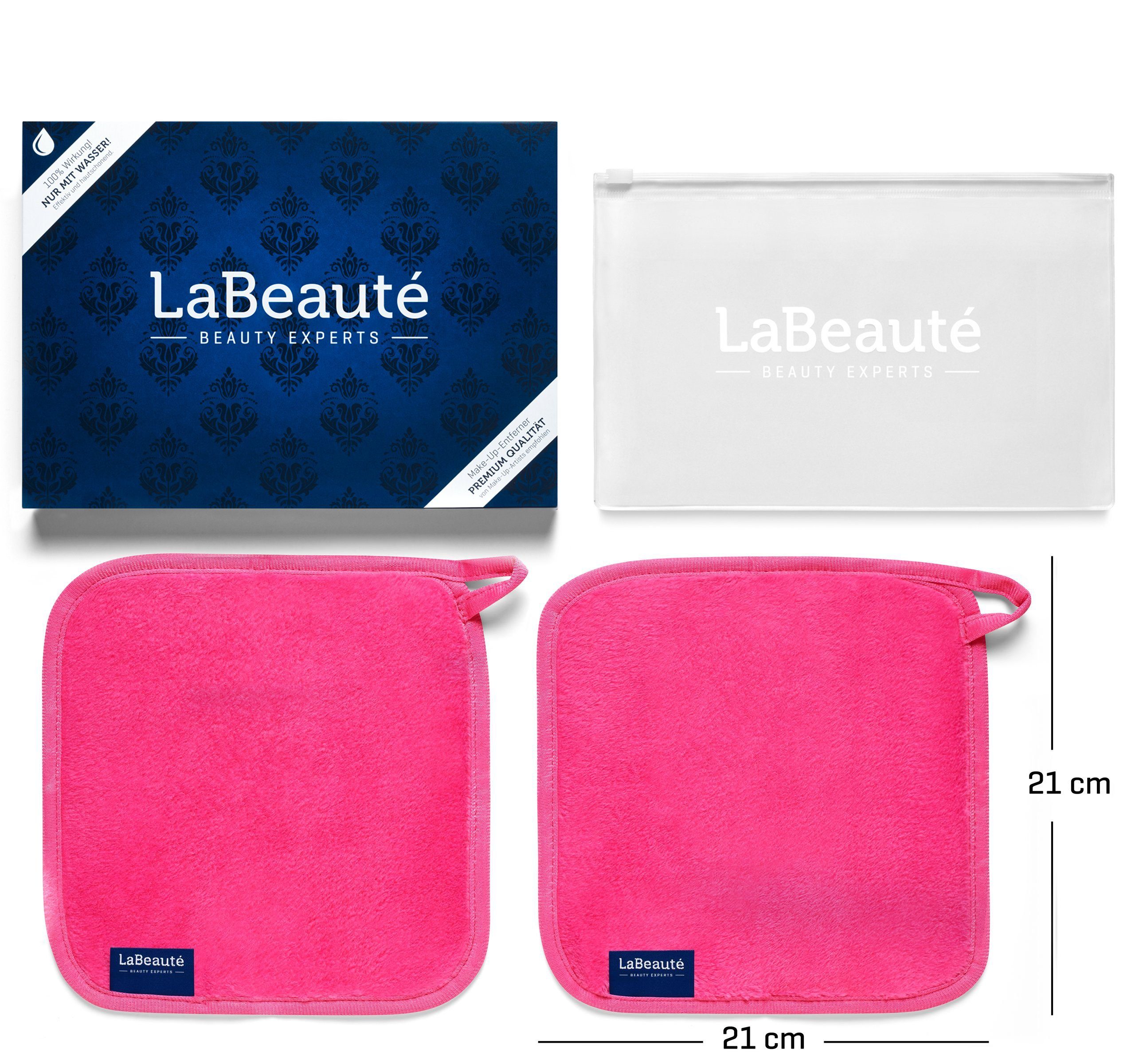 LaBeauté Gesichtsreinigungstuch Abschminktücher cm 2-tlg., und wiederverwendbar Stück) Mikrofaser waschbar 21x21 (2 pink