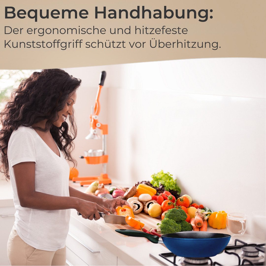 Riess Wok Riess Kelomat Wokpfanne blau 28 cm, geschmiedete Pfanne, mit Antihaftbeschichtung