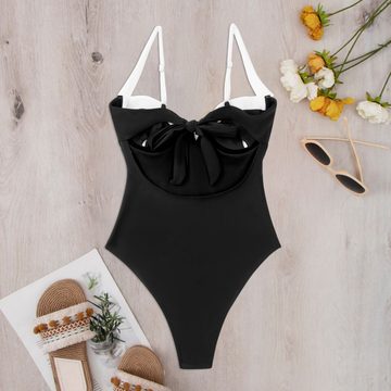 Elowen Bustier-Bikini Einteiliger Bügel-Badeanzug mit Farbblock-Push-up-Bikini für Damen