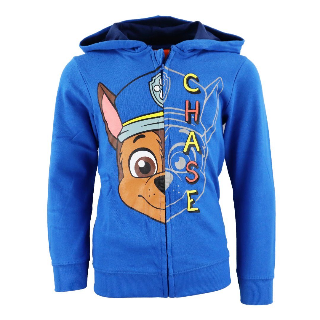 PAW PATROL Kapuzenpullover Paw Patrol Chase Kinder Jungen Pullover Kapuze  Gr. 98 bis 128, 100% Baumwolle