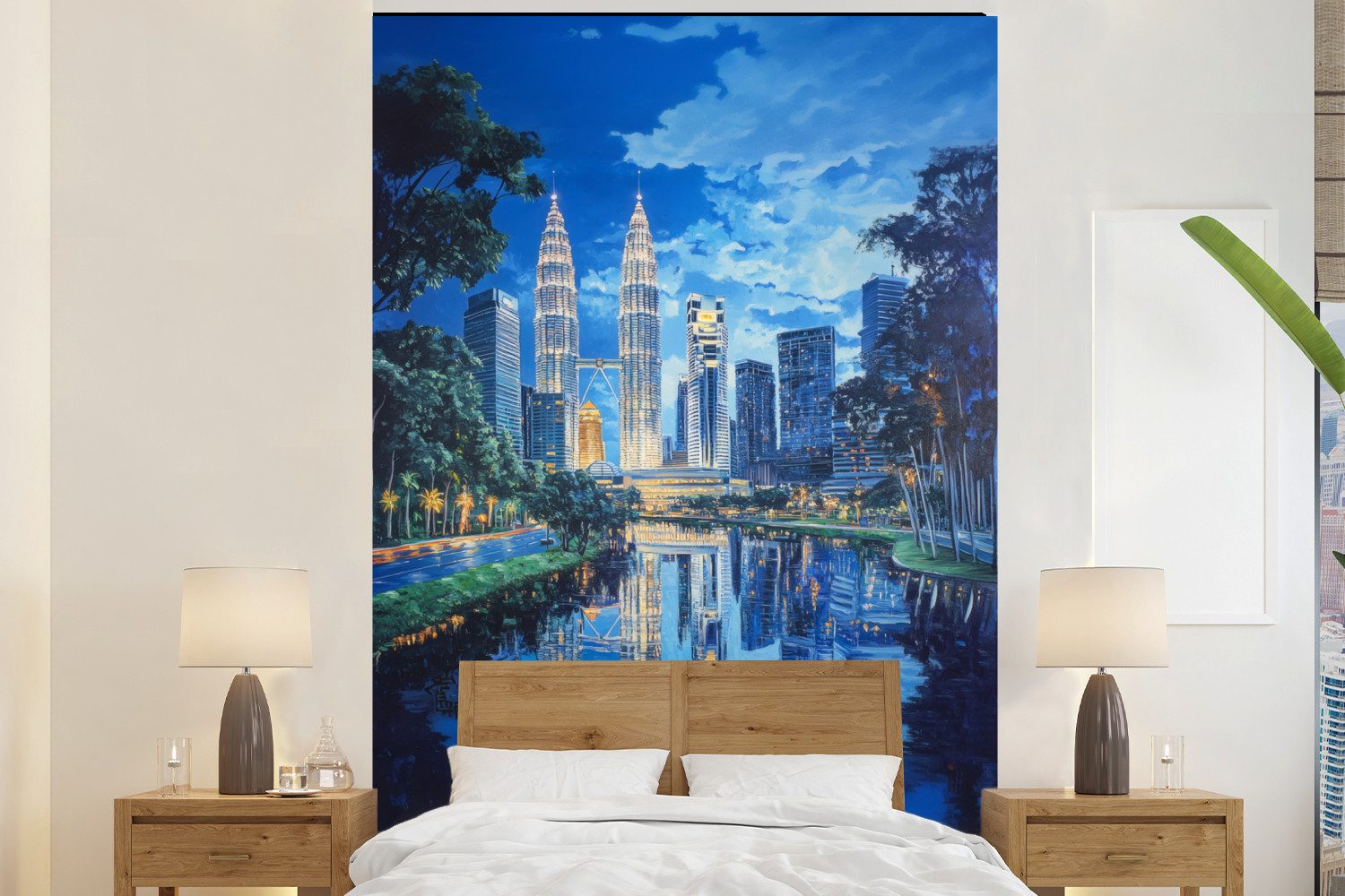 MuchoWow Fototapete Stadt Kuala Lumpur - Skyline - Wolkenkratzer - Wasser, Matt, bedruckt, Montagefertig Vinyl Tapete, Wandtapete, 170x260 cm