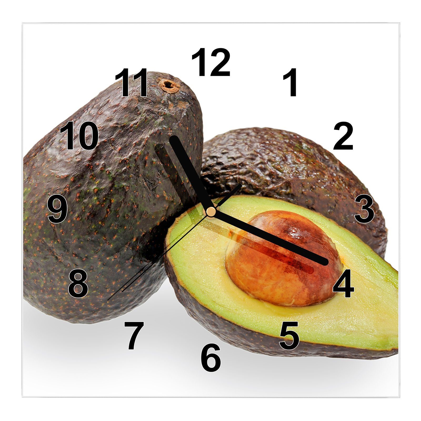 Avocado mit Primedeco Wandkunst x Größe Motiv Wanduhr Wanduhr 30 Glasuhr frisch 30 cm