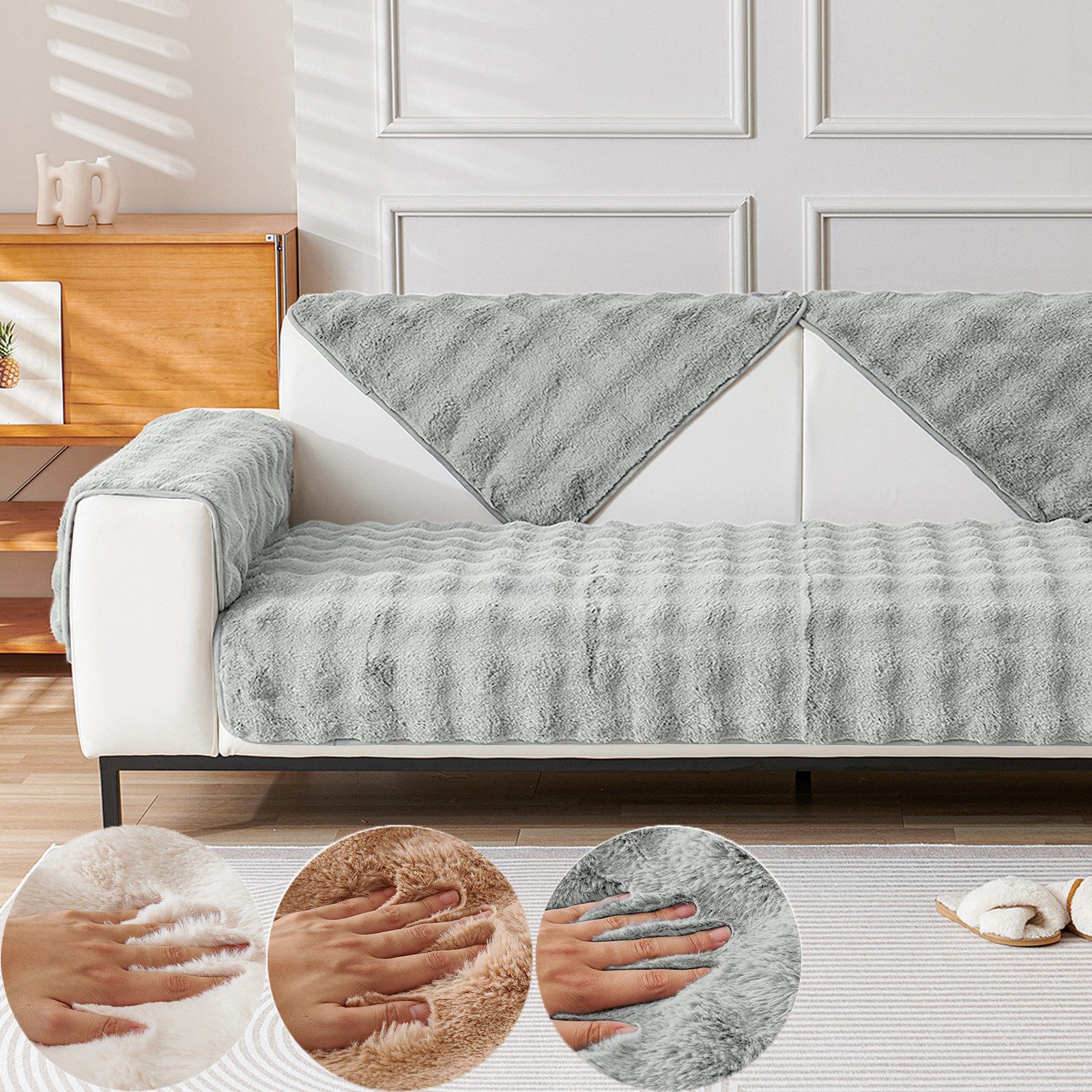 BTTO Sofaschoner Hussen Rutschfeste Überwurf Einfarbig Sofahussen Couch Bezug Ecksofa, für Wohnzimmer Sofaüberwurf Superweiche SofaÜberwurf aus Kunstpelz