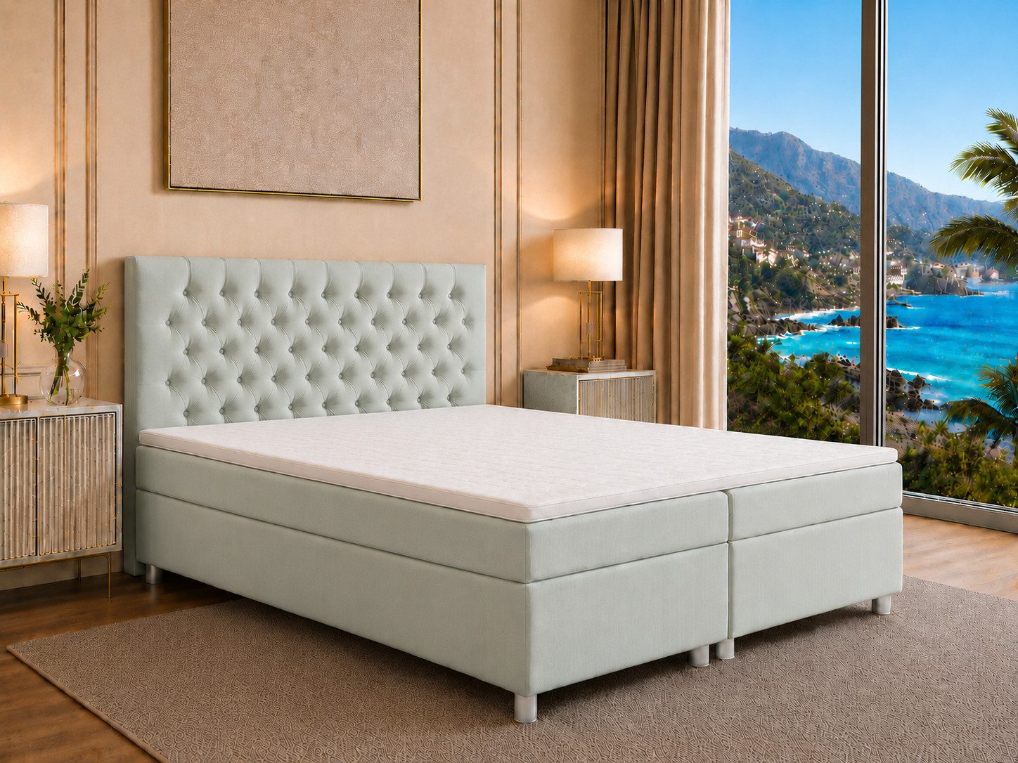 Best for Home Boxspringbett Boxspringbett Trinity K-14 7-Zonen Bonell 140–200 cm mit Stauraum (Boxspringbett-Set, 1-St., Bonell-Matratze, gepolstertes Kopfteil, Polsterbett versch. Größen), mit oder ohne Topper, Handwerksqualität